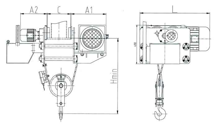 NH low clearance room electric hoist drawing